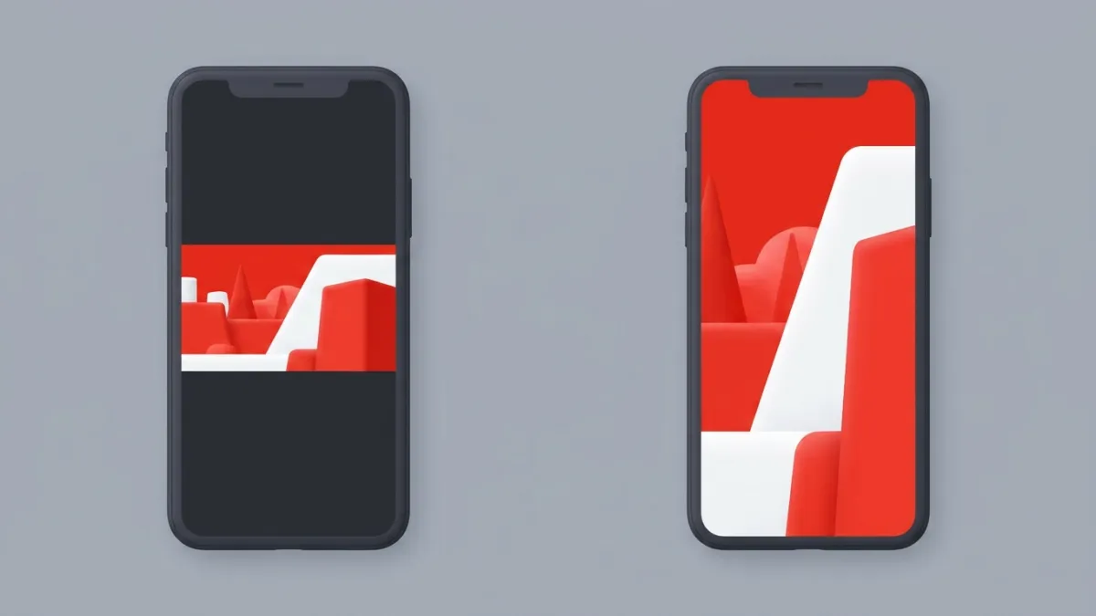 Diagram comparing a black-barred video embed against a correct responsive 9:16 vertical embed