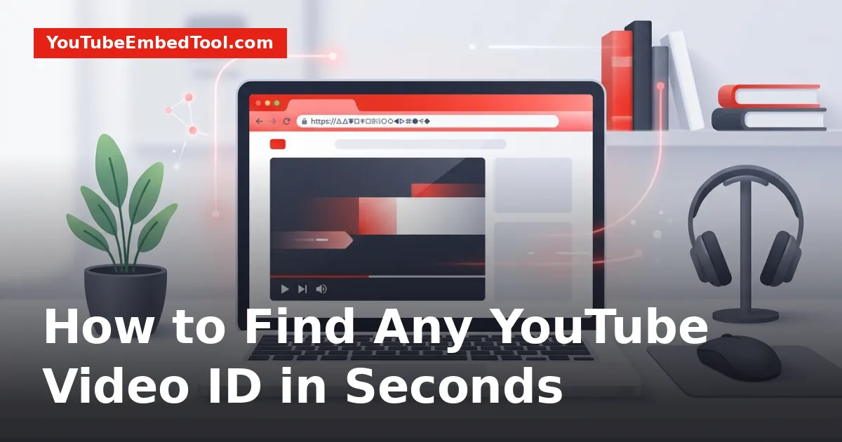 A laptop screen showing a YouTube URL with the 11-character video ID highlighted.
