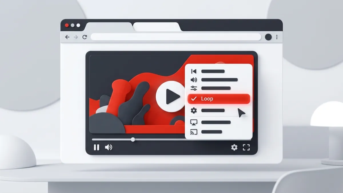Screenshot style illustration of the YouTube video context menu highlighting the Loop feature.