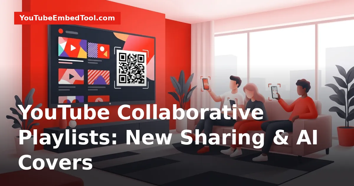 A smart TV displaying a YouTube playlist with a QR code for smartphone users to collaborate